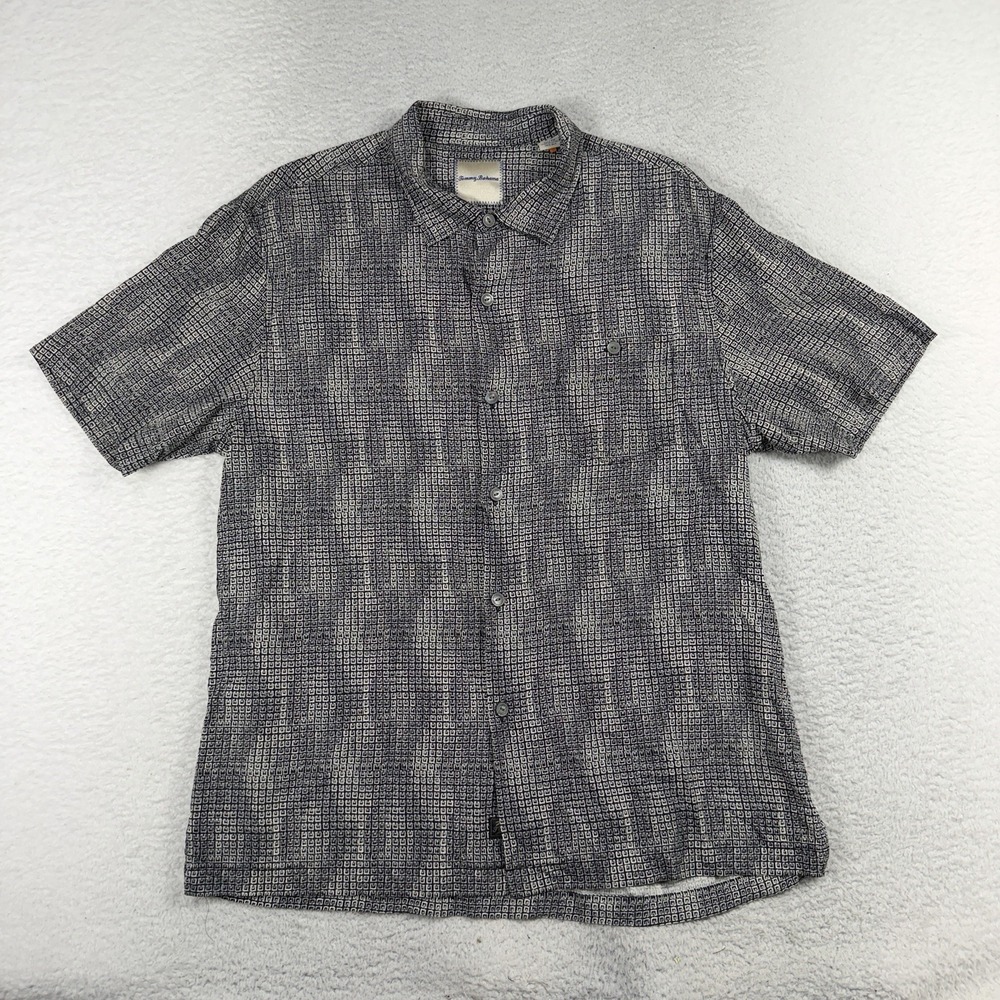 Tommy Bahama Button Up Shirt Mens XL Black White Geometric Silk Cotton